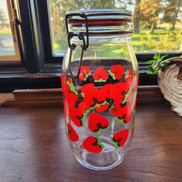 Vintage Other - The Cannery 2 Liter Jar Lidded Canister Strawberry, Kitchen Storage decor